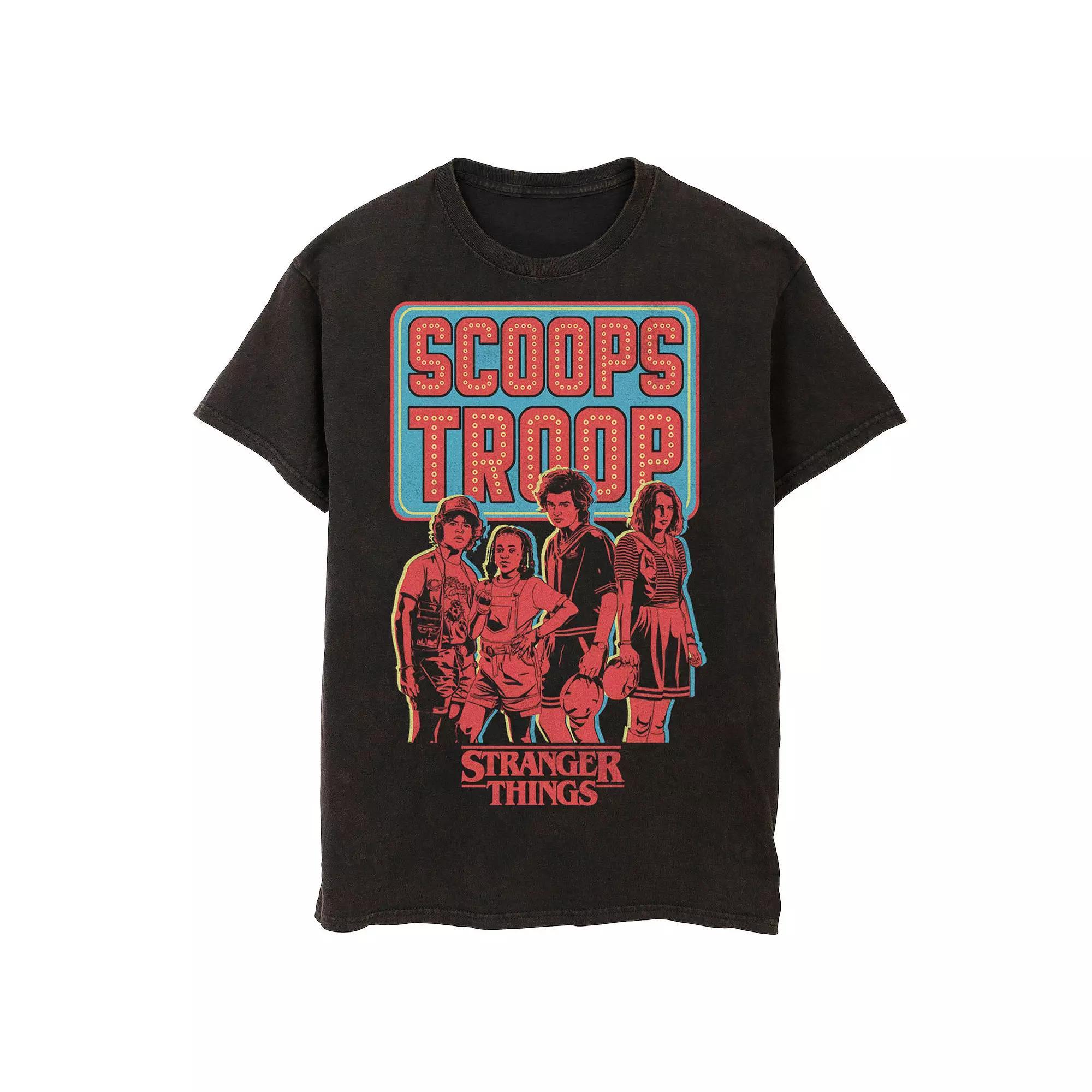 Men's Stranger Things Scoops Troop Mineral Wash Graphic Tee, Size: Large, Black Product Image