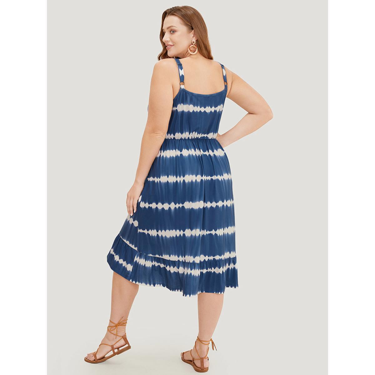 Plus Size Tie Dye Lace Up Pocket Striped Cami Dress Indigo Women Vacation Adjustable Straps Spaghetti Strap Sleeveless Curvy Midi Dress BloomChic 10/M Product Image