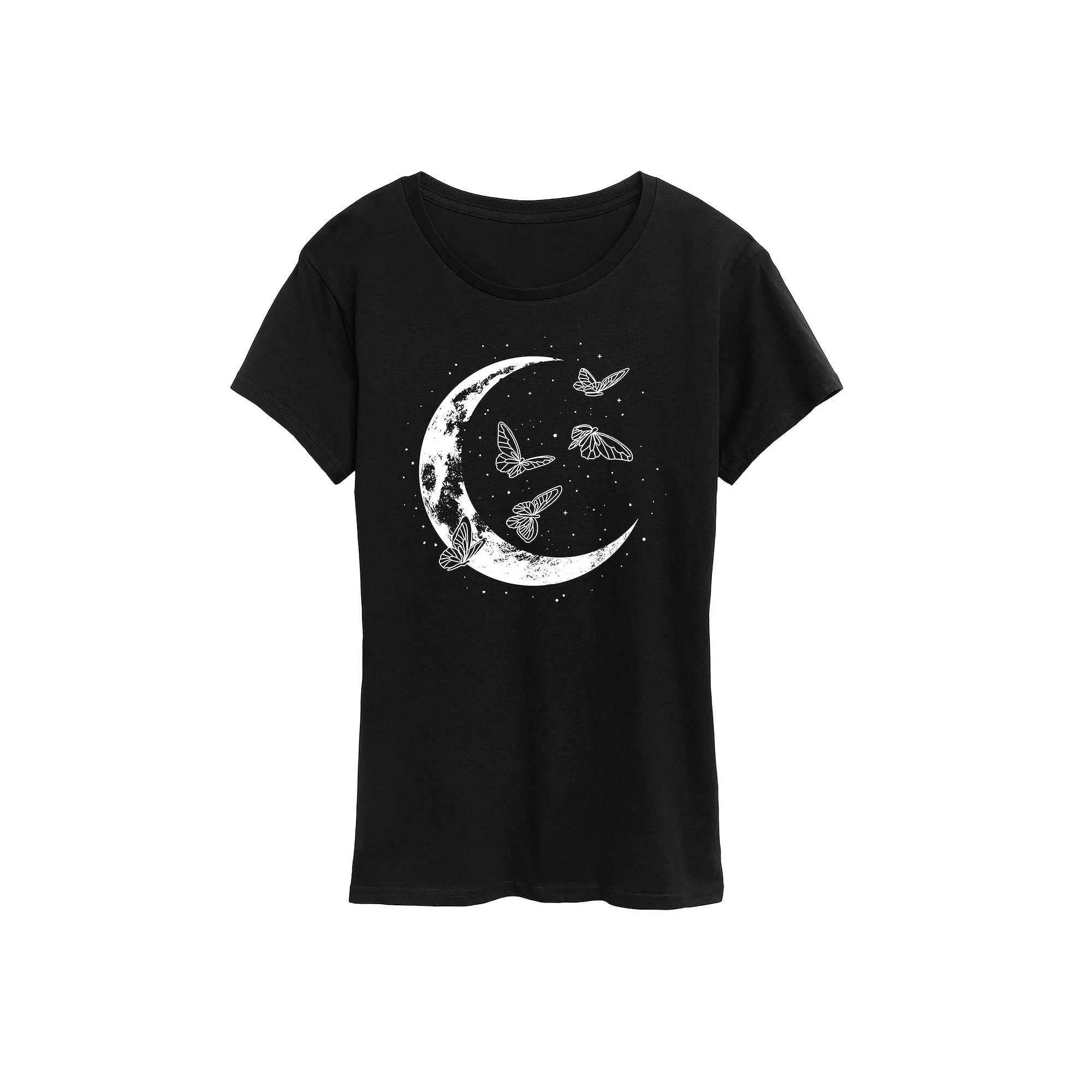 Womens Butterfly Moon Graphic Tee, Girls Product Image