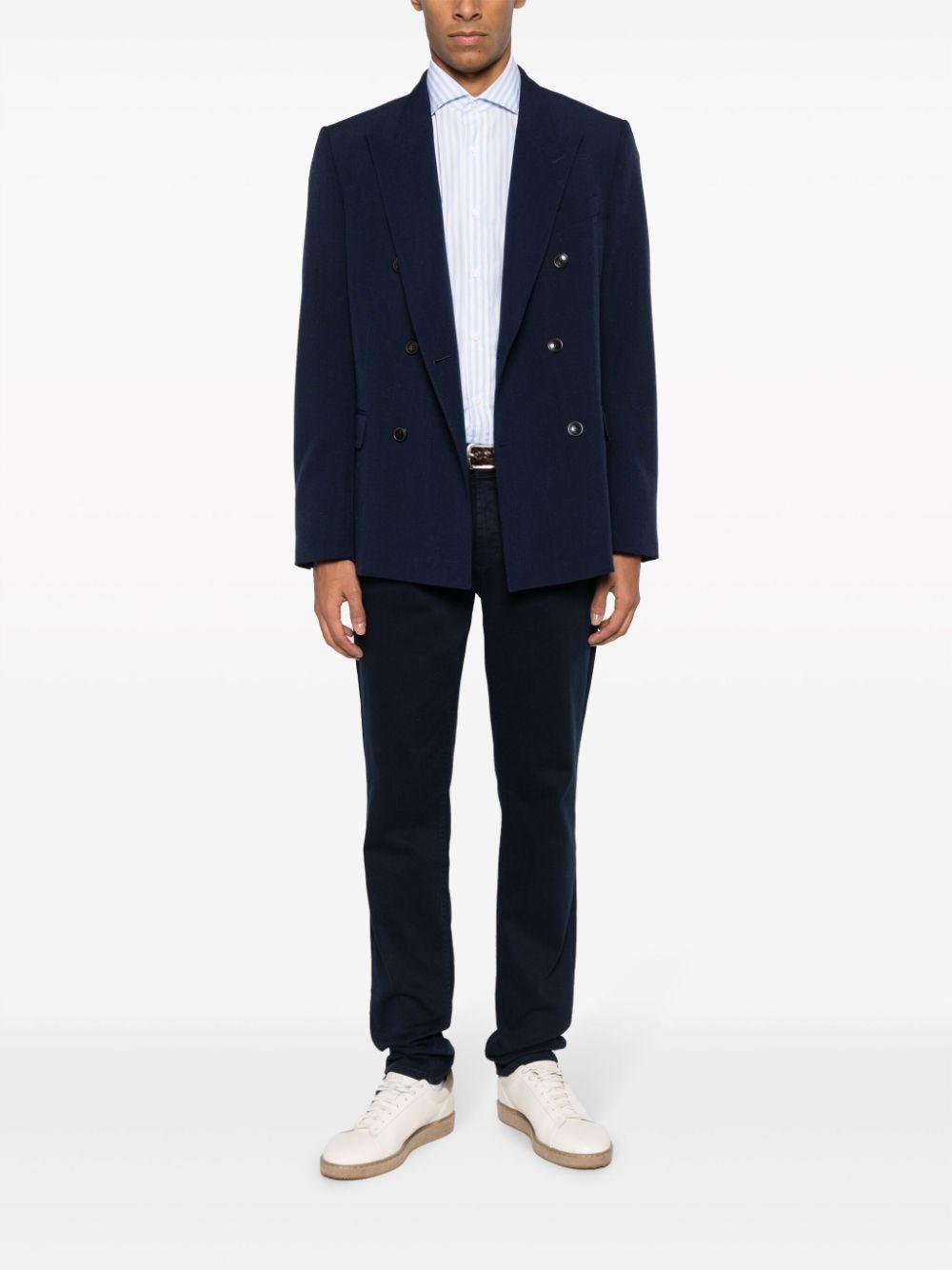 BRUNELLO CUCINELLI Striped Long-sleeved Shirt In Blue Product Image