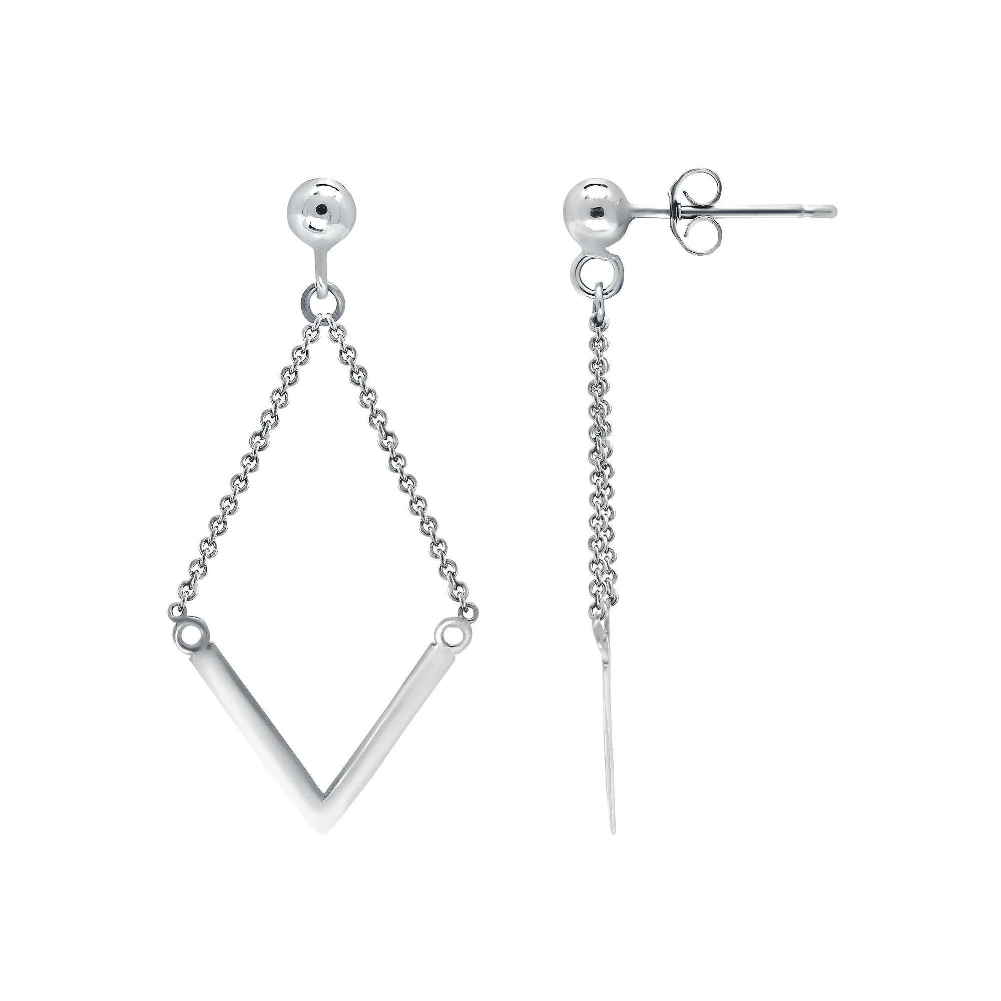 Aleure Precioso Sterling Silver Chain with "V" Drop Earrings, Women's, Silver Tone Product Image