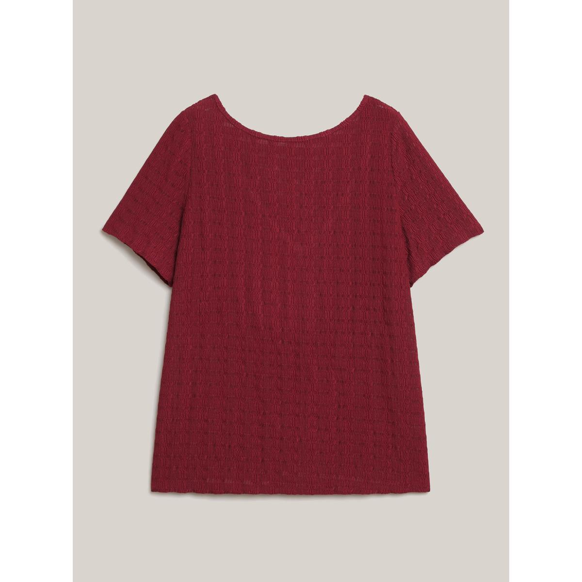 Plus Size Textured Back Lace Cut-Out Stretchy T-Shirt Burgundy Women Casual Texture Boat Neck Everyday T-shirts BloomChic 26/4X Product Image