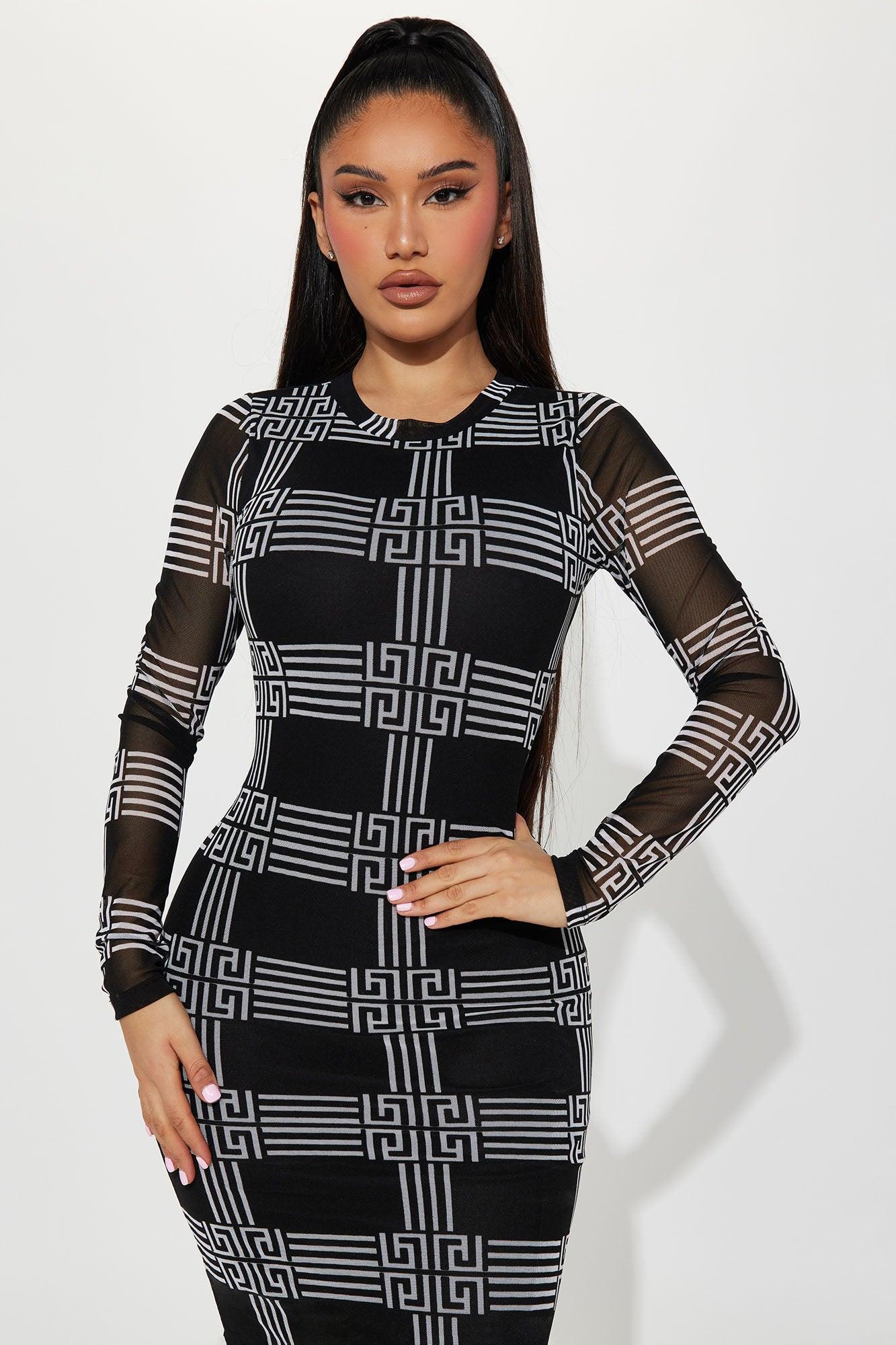 Carina Mesh Maxi Dress - Black/White Product Image