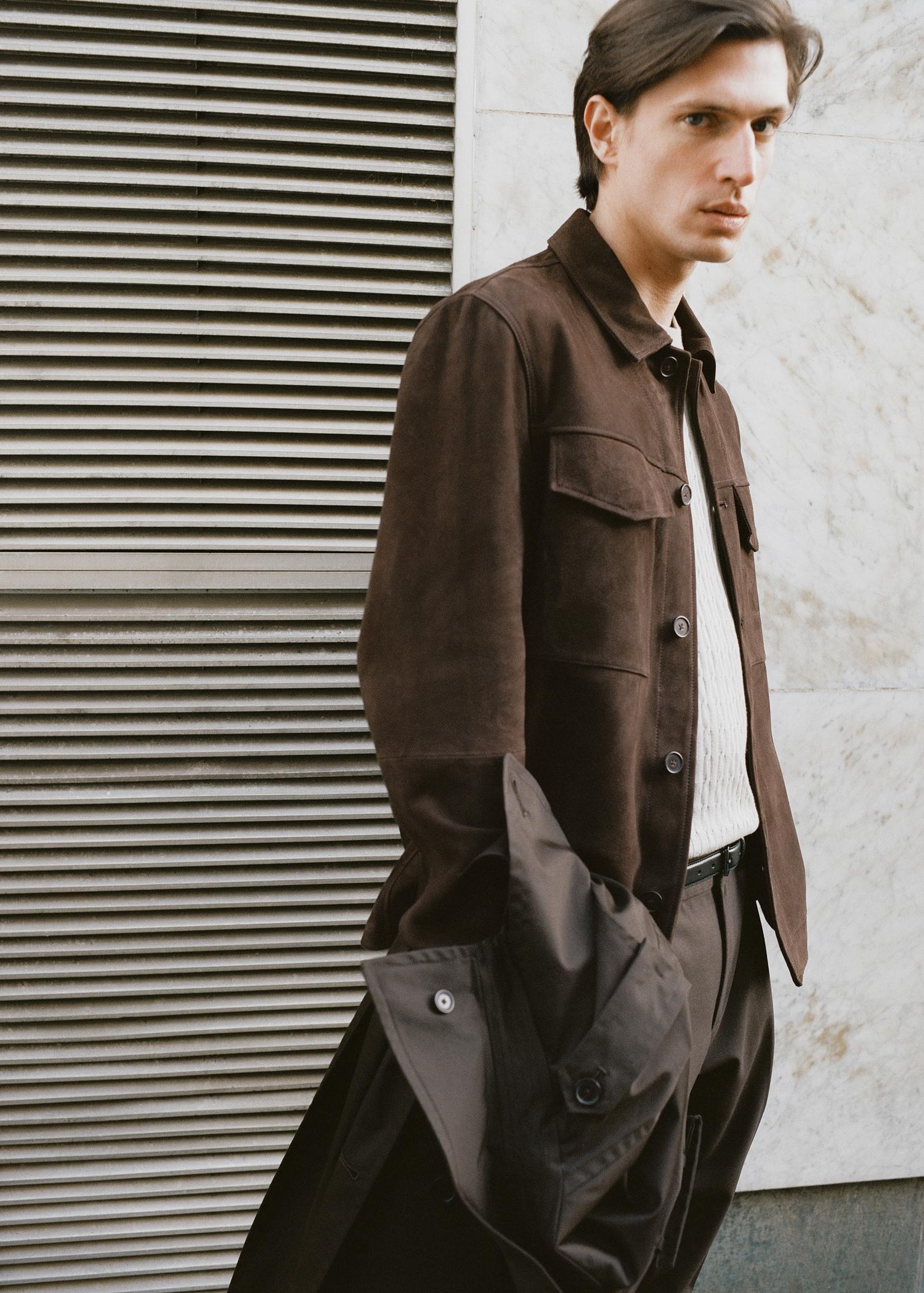 Suede jacket with pockets - Men | MANGO USA Product Image