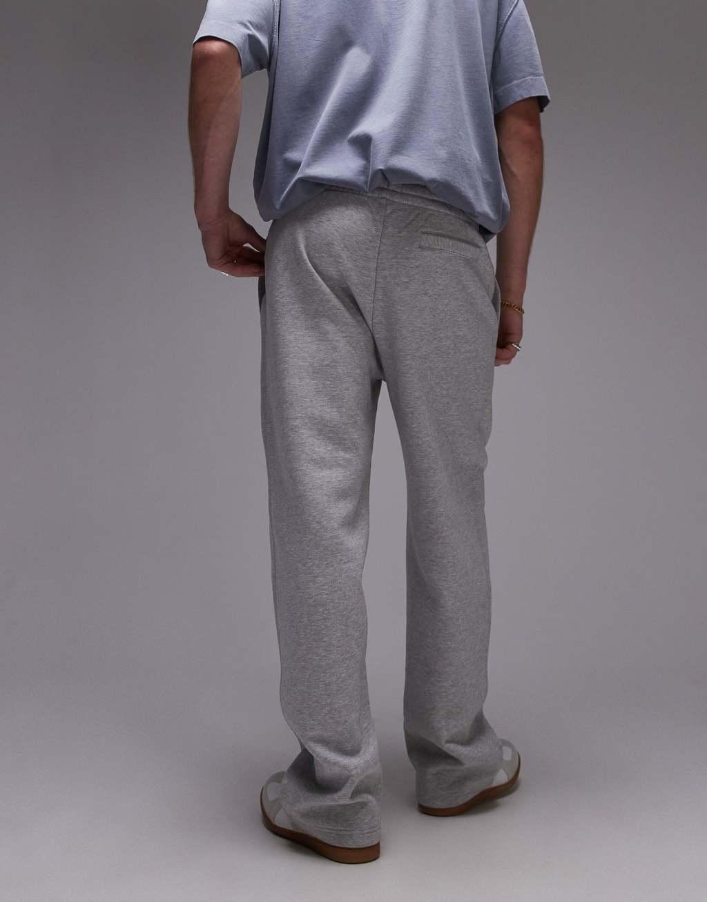 Topman premium heavyweight straight leg sweatpants in gray heather Product Image