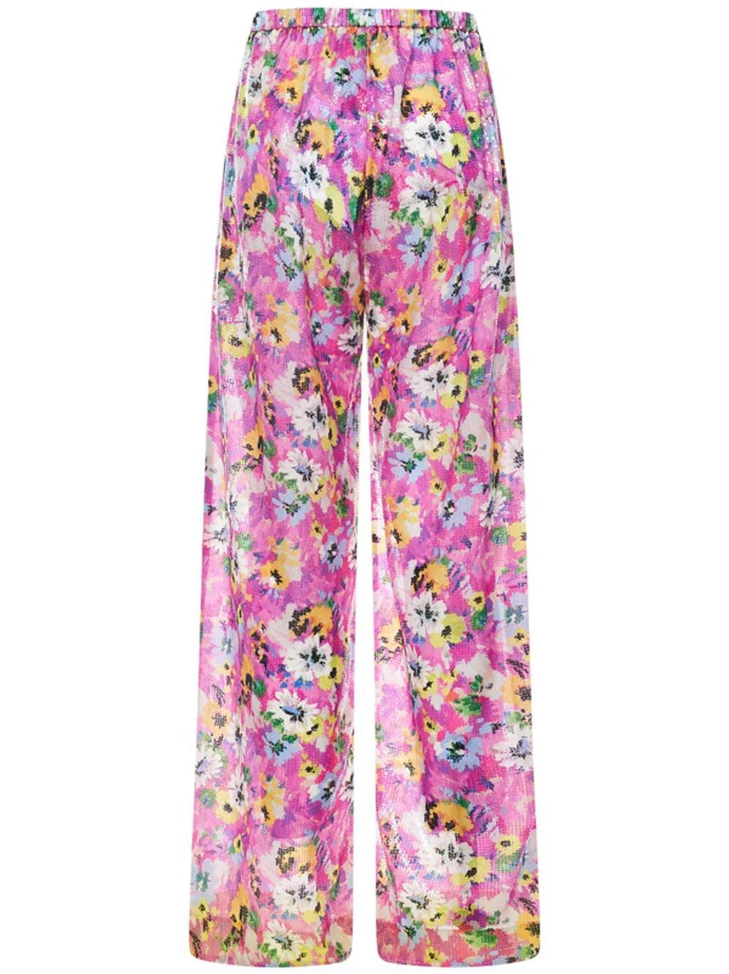 MSGM Floral-print Wide Trousers In Multicolor Product Image