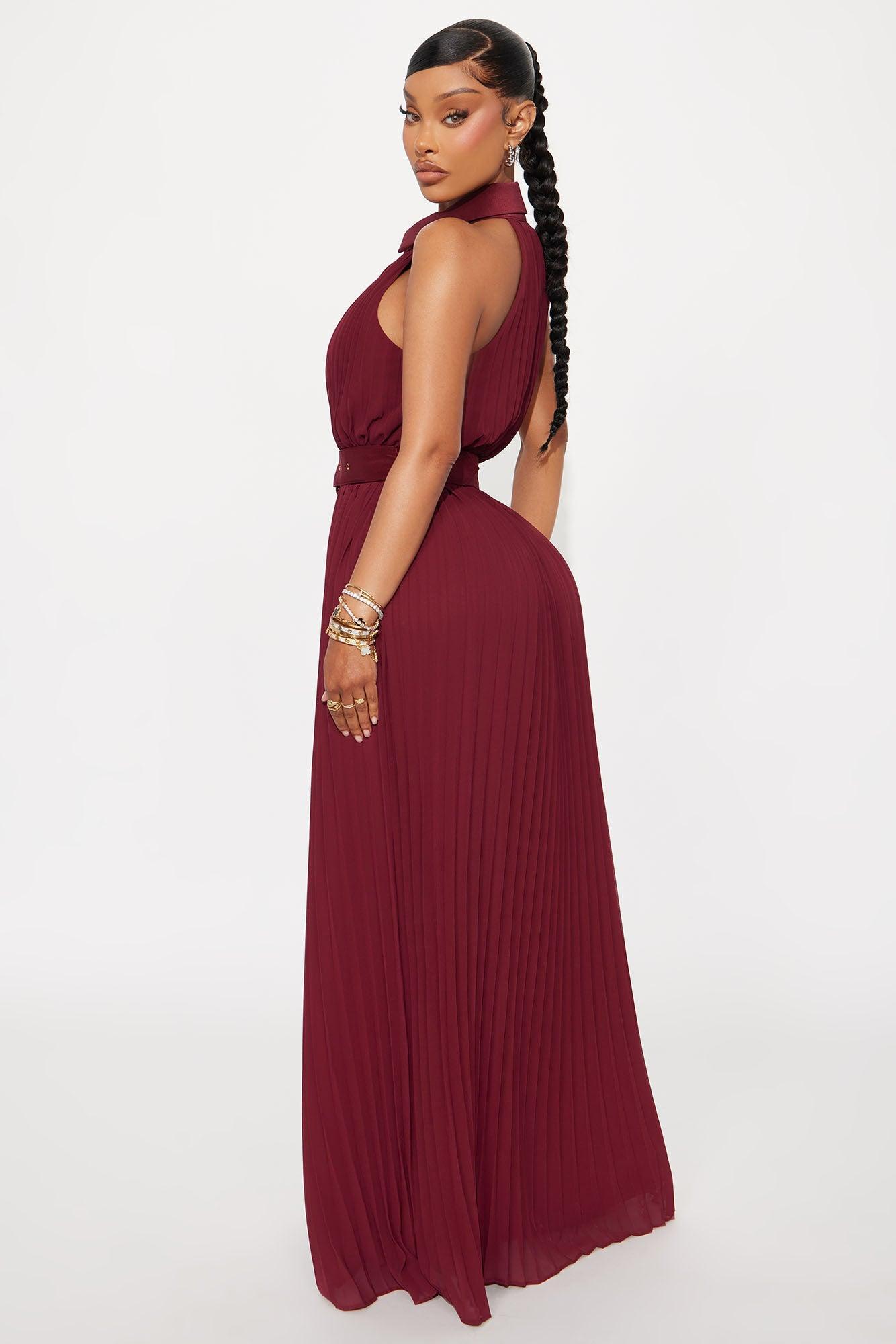Alli Belted Maxi Dress - Burgundy Product Image