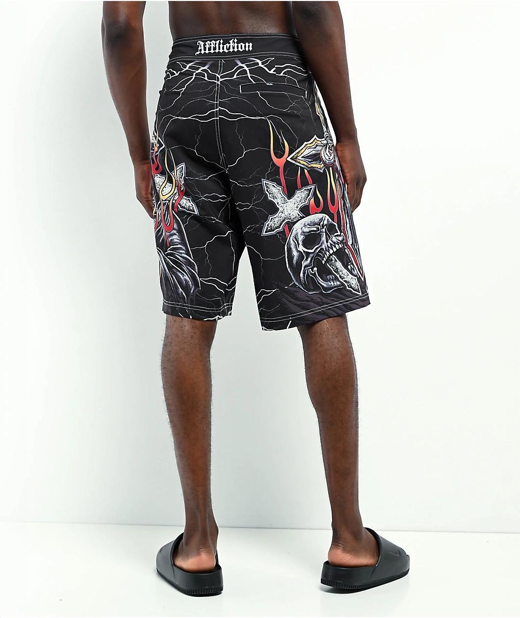 Affliction Phantom Fire Black Board Shorts Product Image