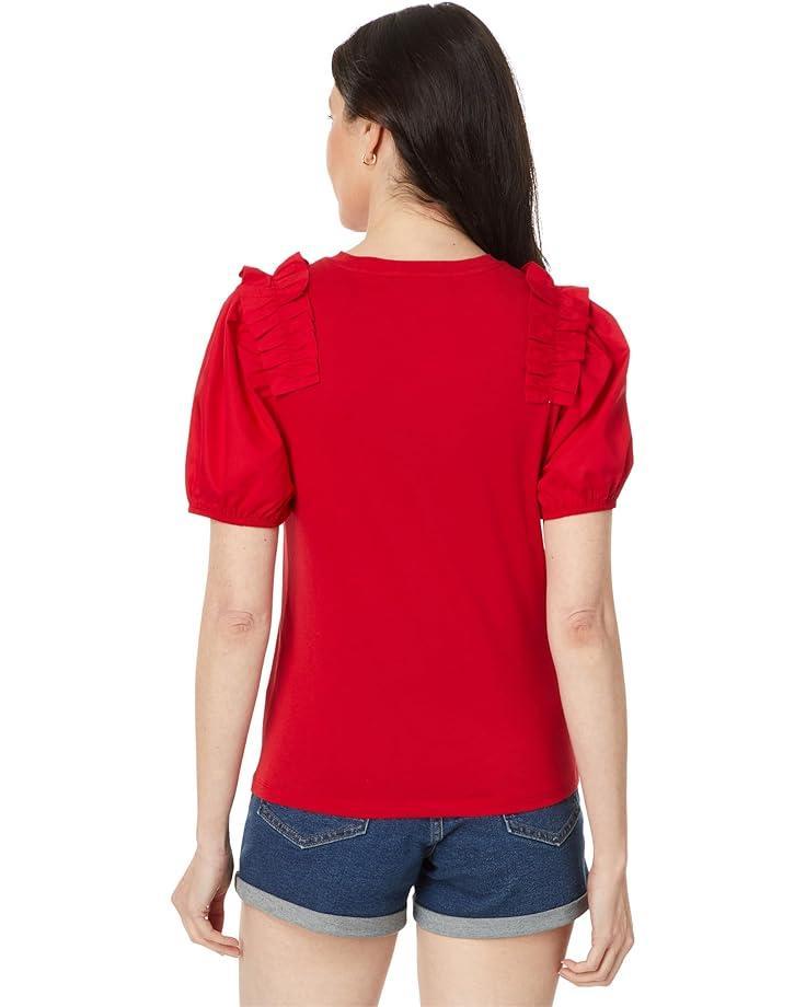 Crew Neck Mixed Media Crepe Knit Blouse Product Image
