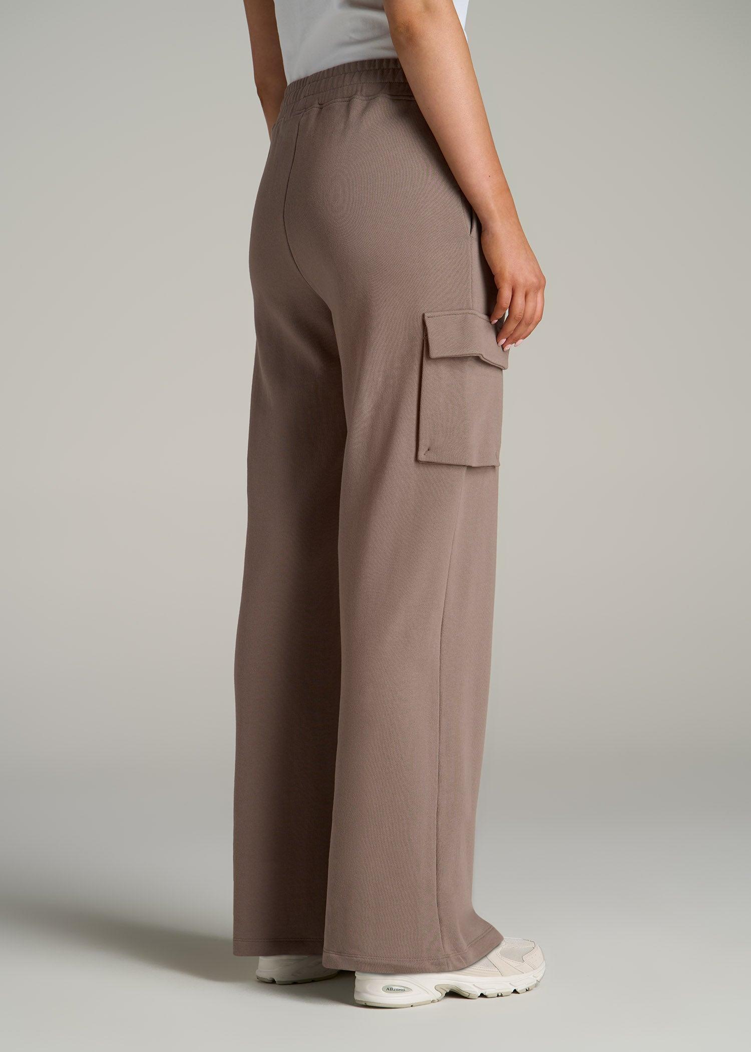 French Terry Wide Leg Cargo Sweatpants for Tall Women in Portobello Product Image