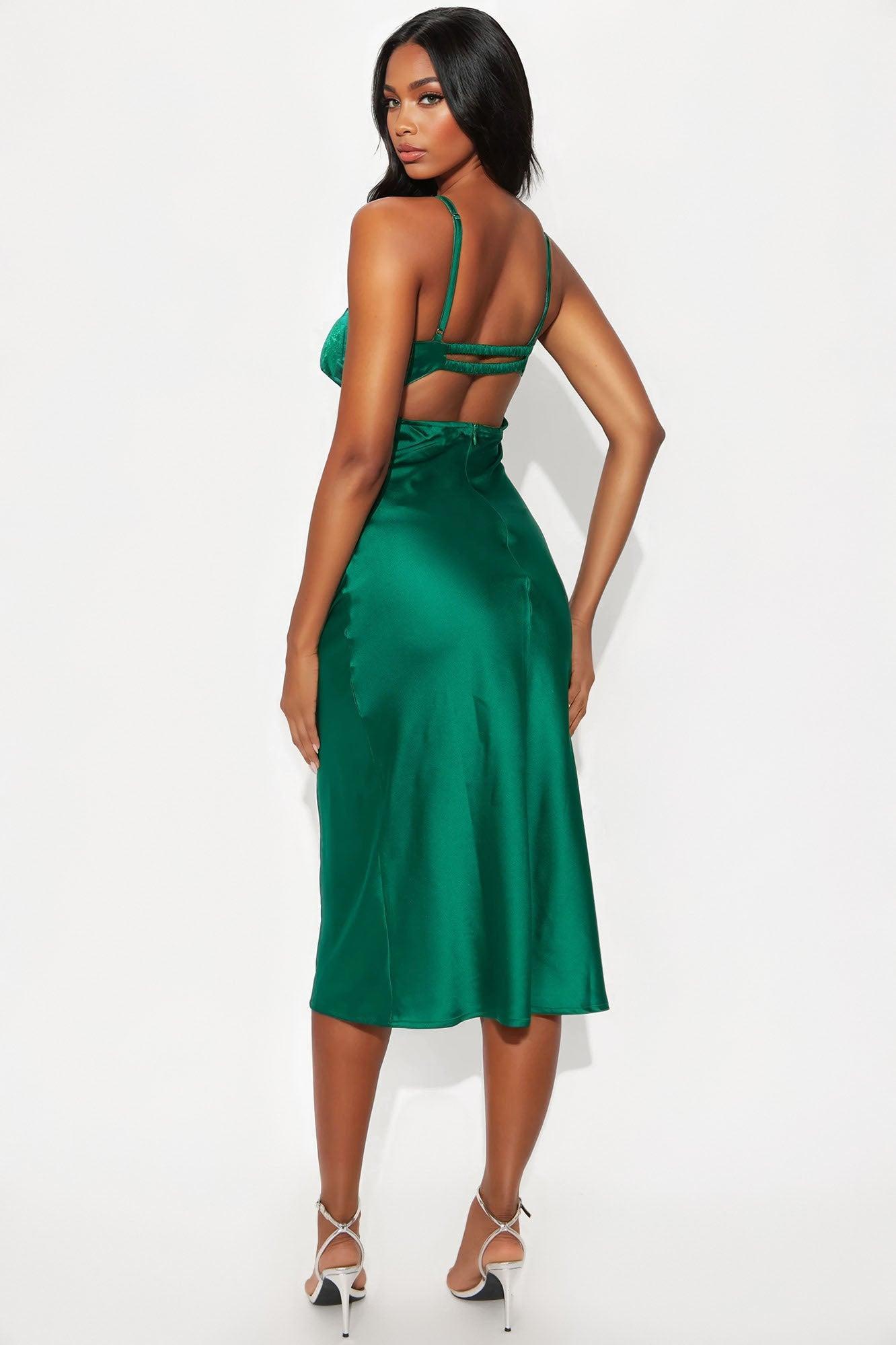 Purely Passionate Satin Midi Dress - Kelly Green Product Image