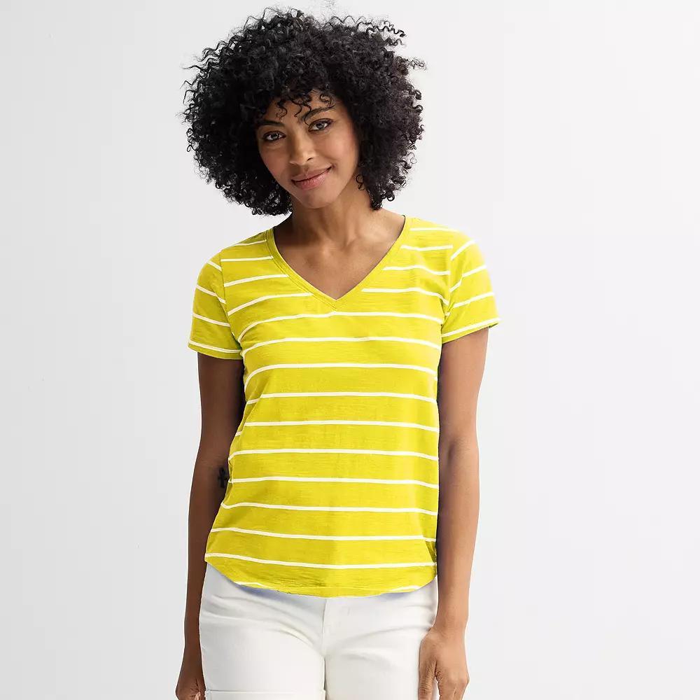 Women's Sonoma Goods For Life® Everyday Short Sleeve V-Neck Tee, Size: Medium, Yellow Simple Stripe Product Image