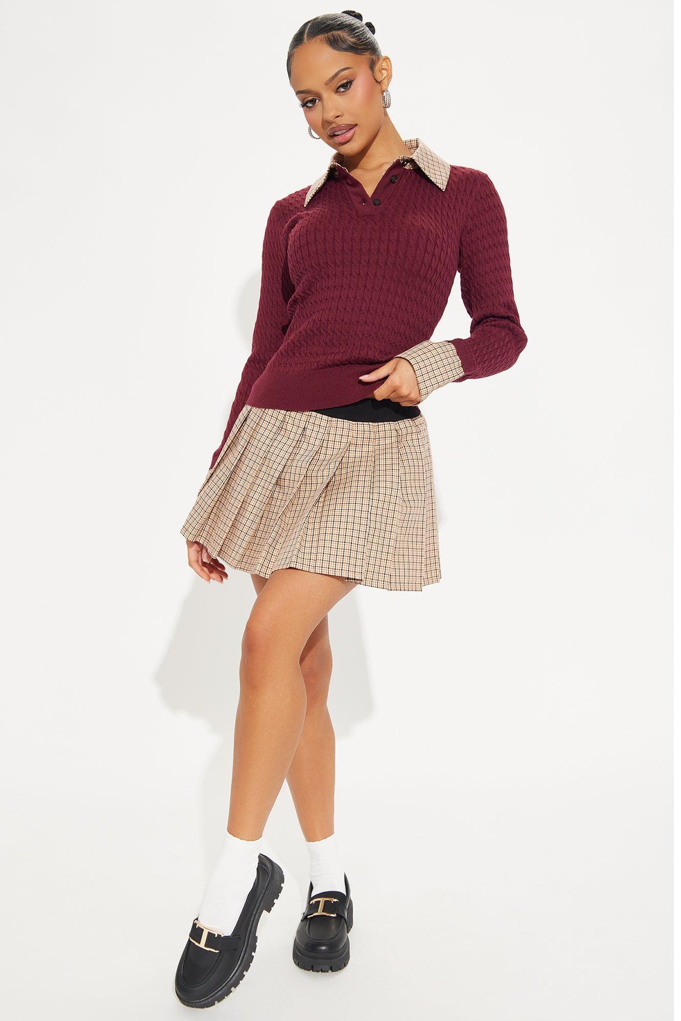 Prep School Skirt Set - Burgundy/combo Product Image