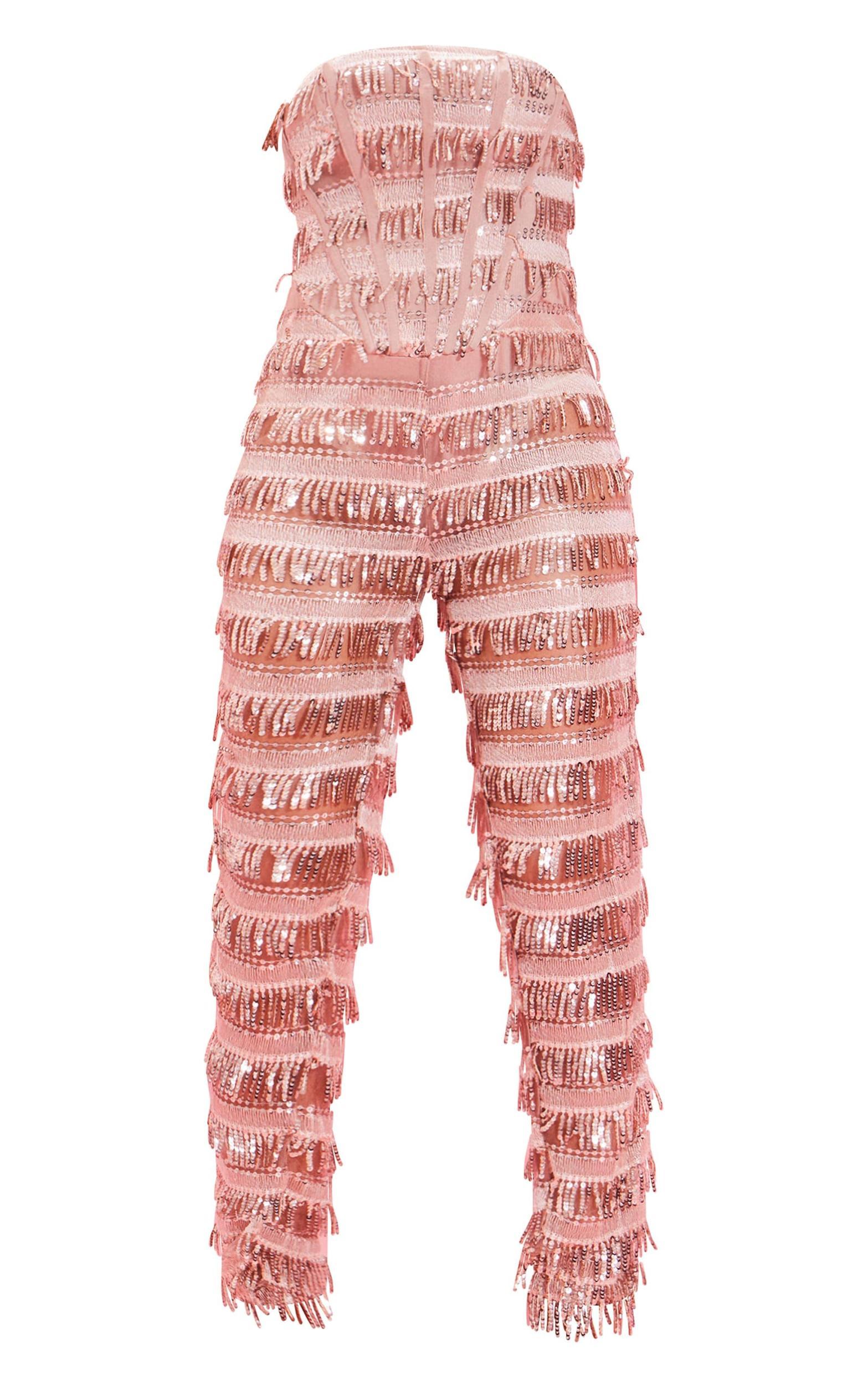 Pale Pink Tassel Sequin Corset Bandeau Jumpsuit Product Image