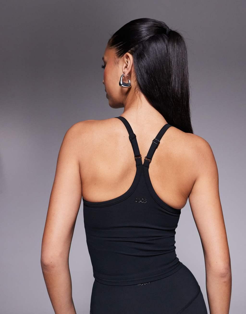 4505 Icon soft touch yoga cami top with shelf bra in black  Product Image