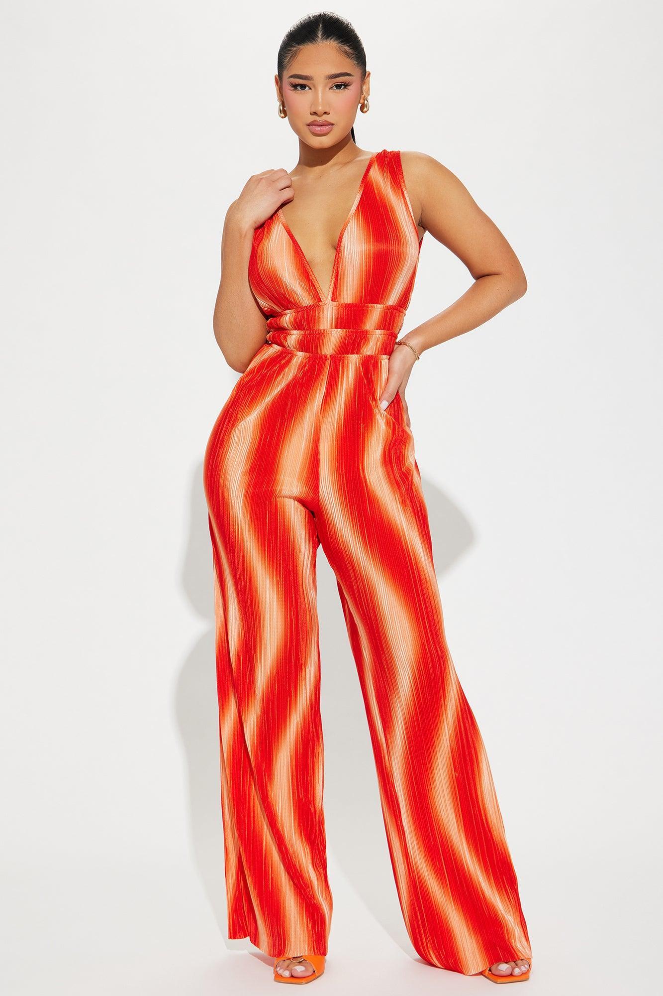 Sunset Cruise Plisse Jumpsuit - Orange/combo Product Image