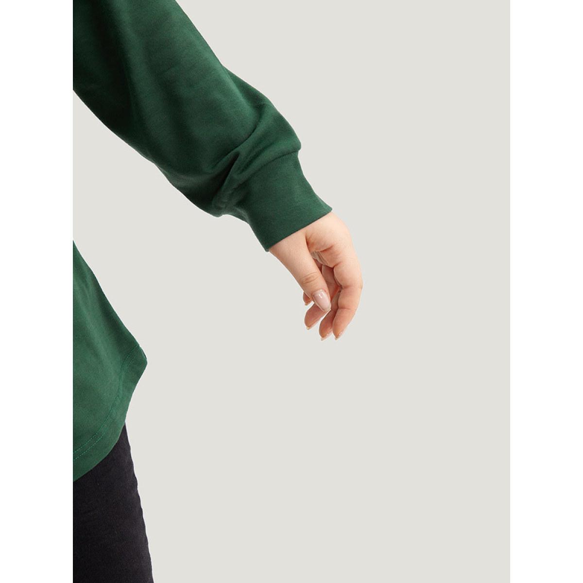 Plus Size Hooded Button Detail Plicated Detail Sweatshirt Women DarkGreen Casual Plain Hooded Everyday Sweatshirts BloomChic 18-20/2X Product Image