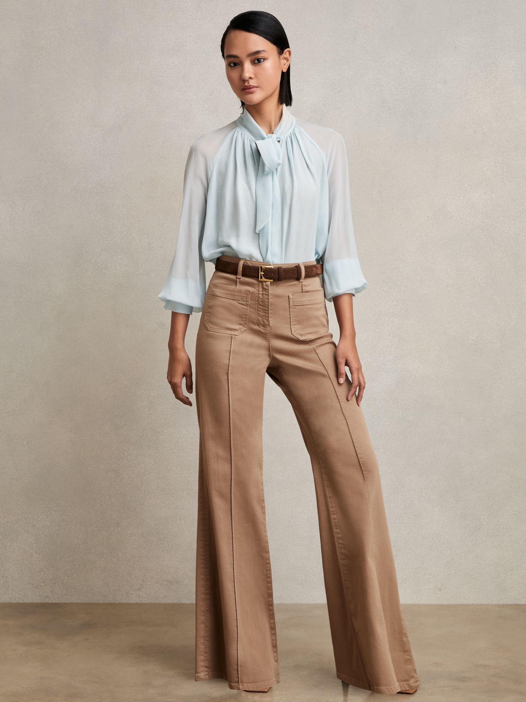 Petite Stretch-Cotton Wide-Leg Jeans in Light Blue Product Image