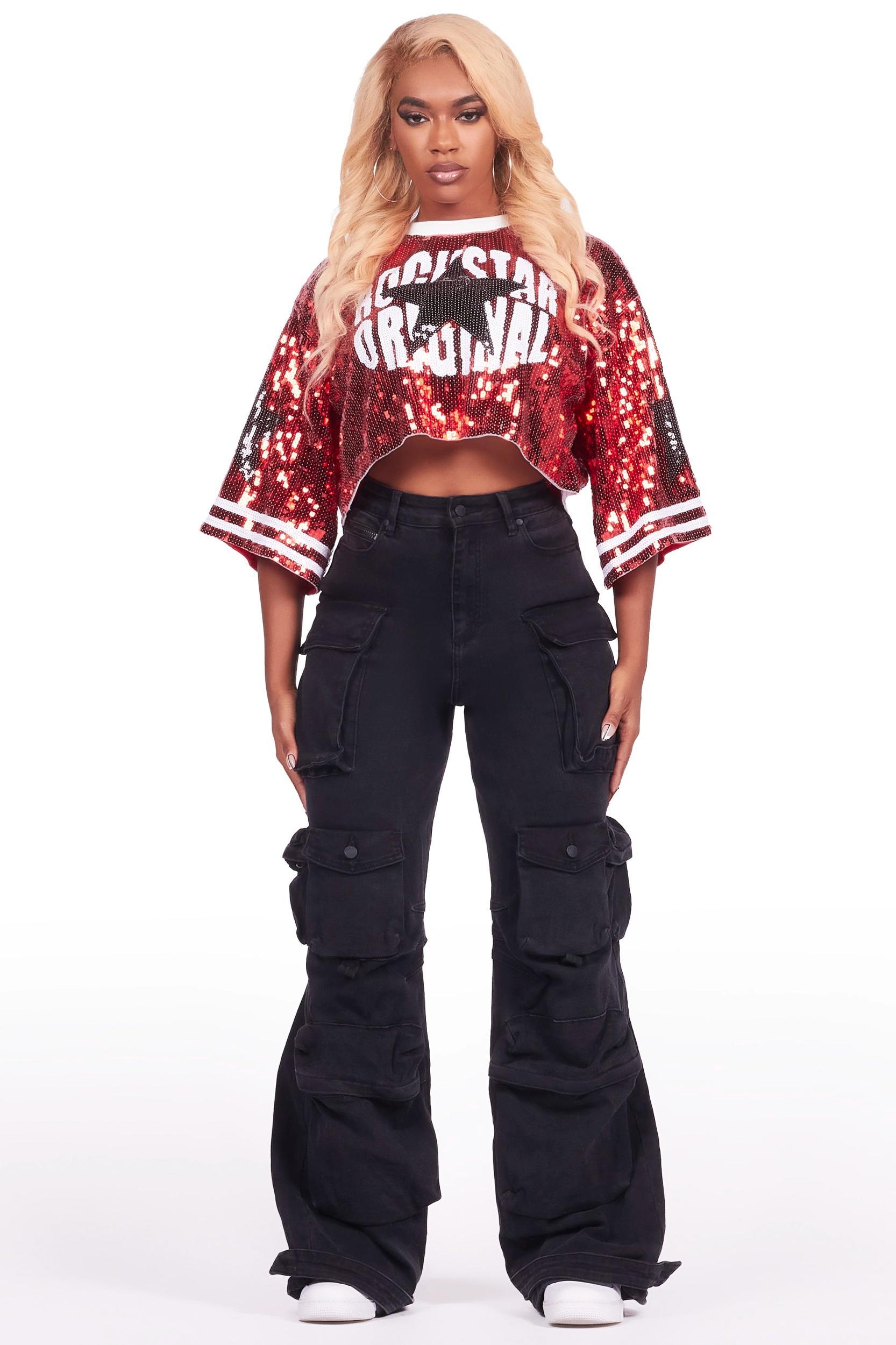 Samara Red Sequin Crop Jersey Female Product Image