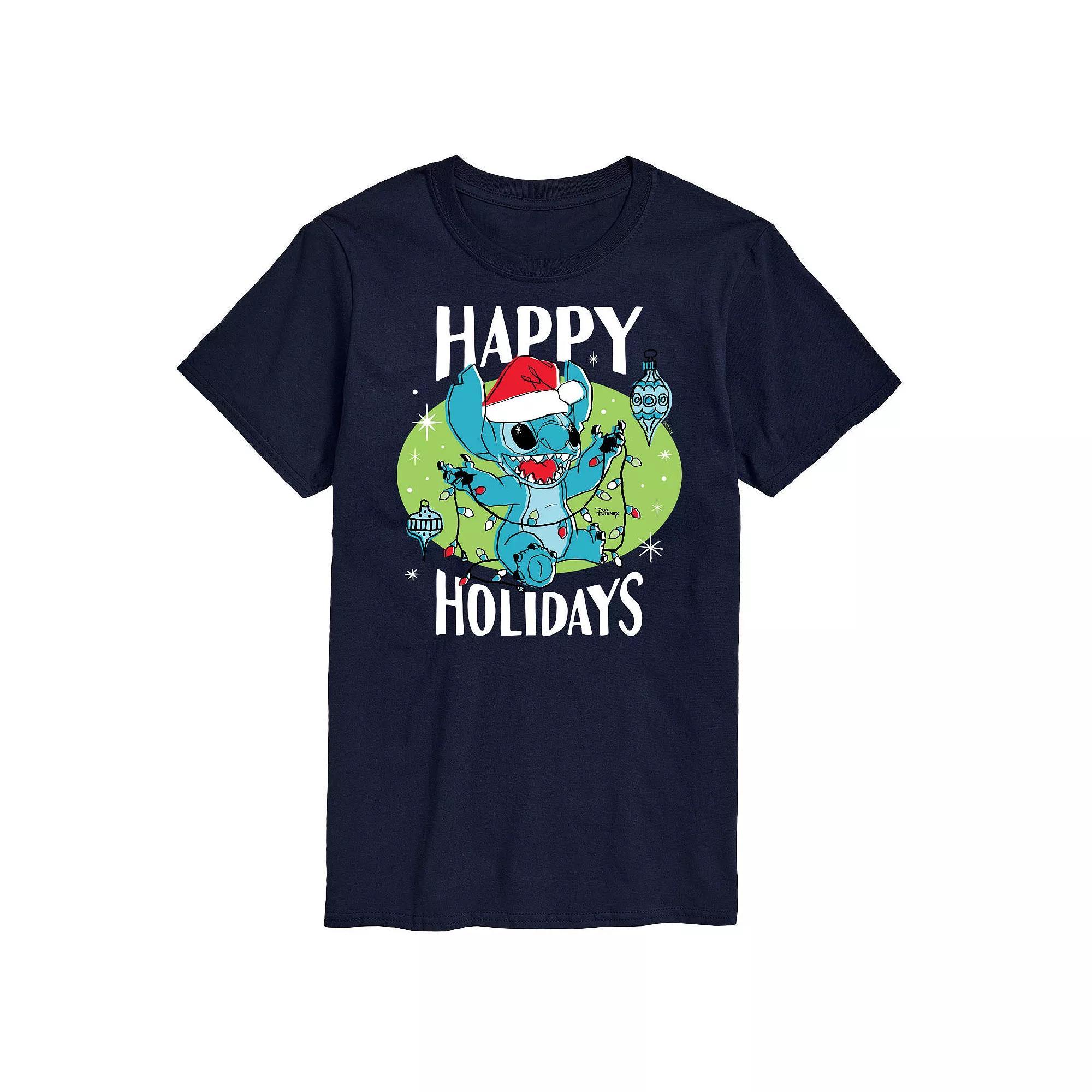 Disneys Lilo & Stitch Big & Tall Happy Holidays Graphic Tee, Mens Blue Product Image