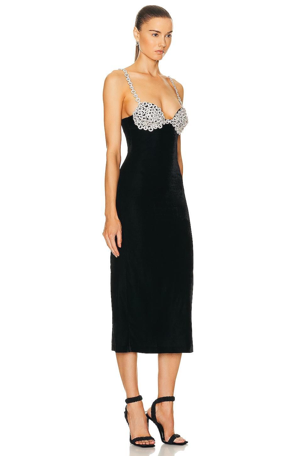 PatBO Crystal Chain Velvet Midi Dress Black. (also in ). Product Image