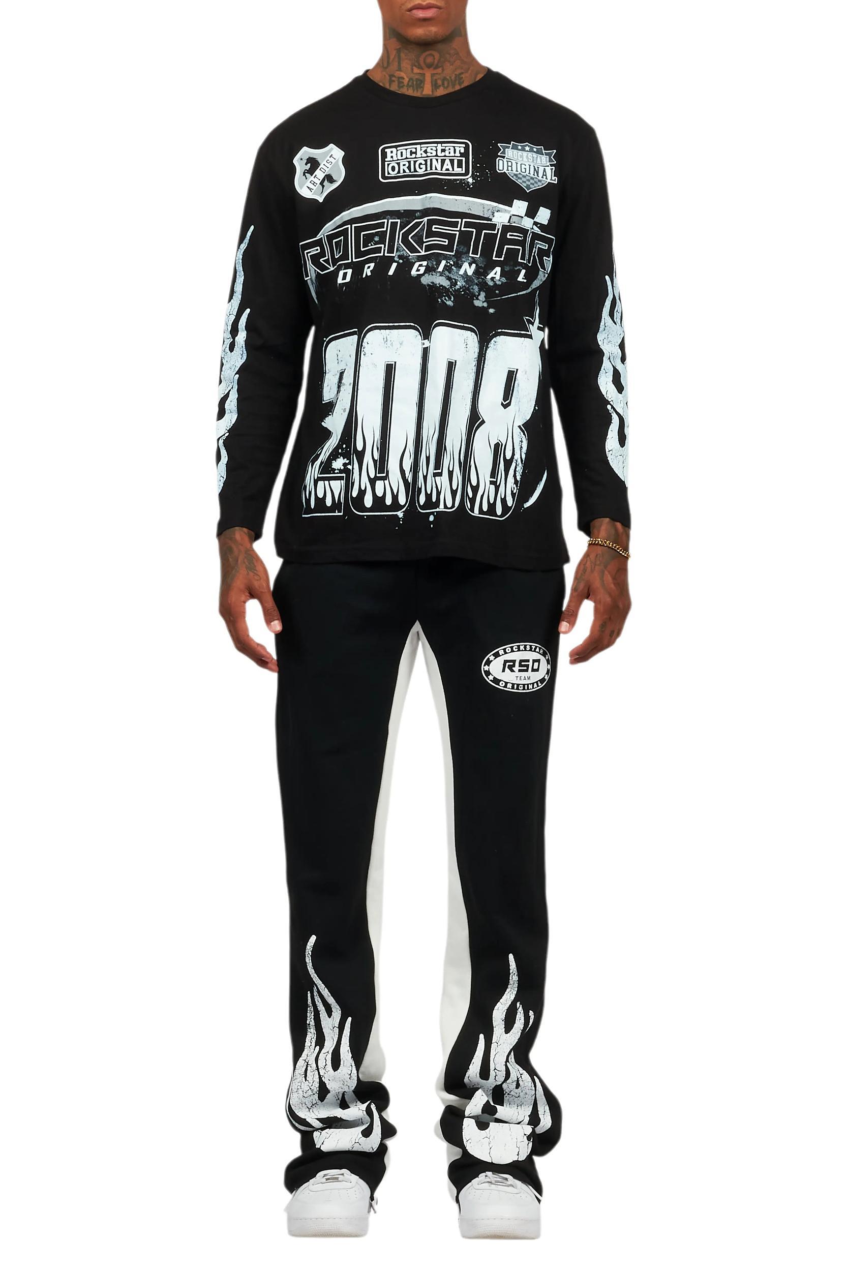 Amos Black/White Long Sleeve T-Shirt/Stacked Baggy Pant Set Male Product Image