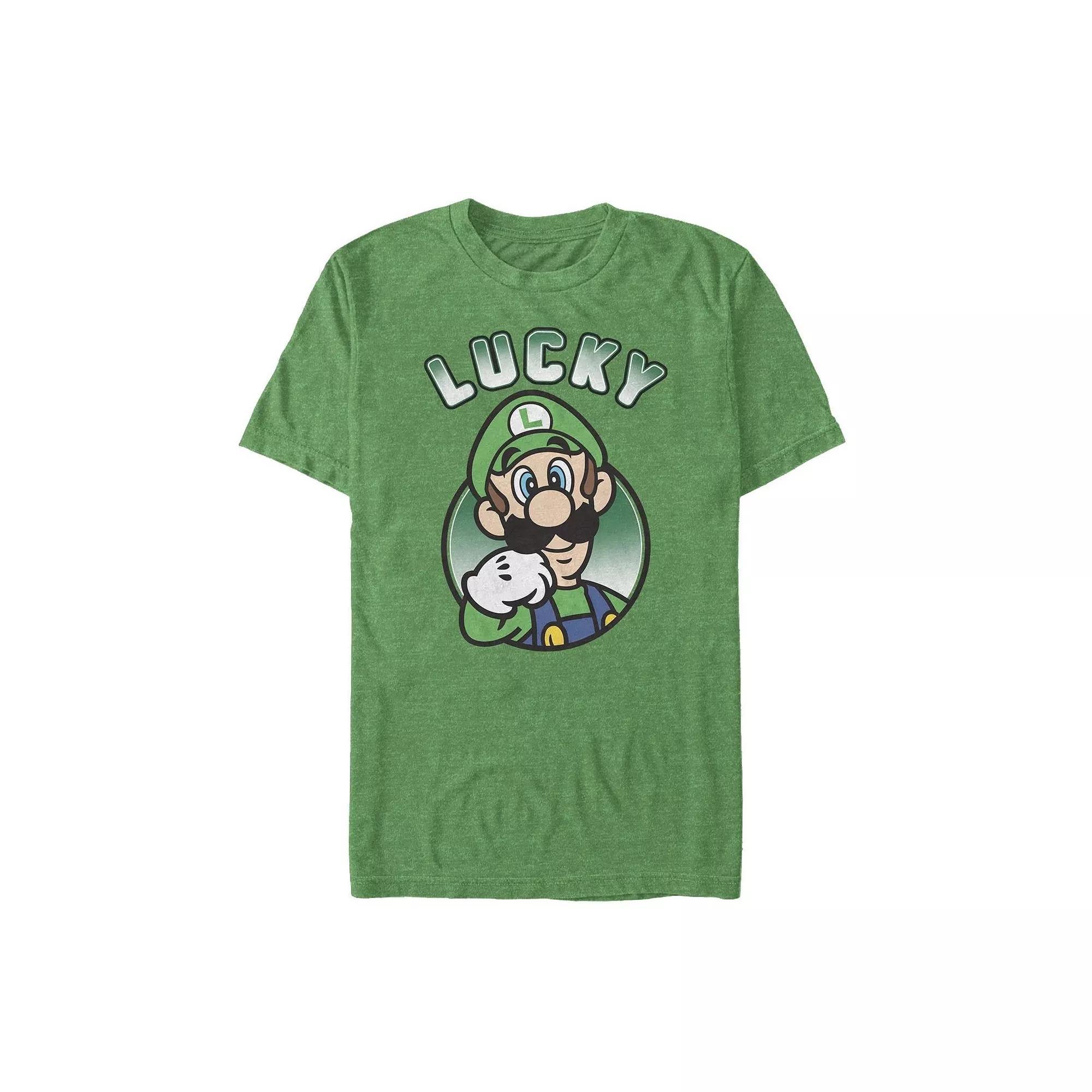 Men's Nintendo Super Mario Bros Luigi Tee, Size: Large, Kelly Grey Product Image