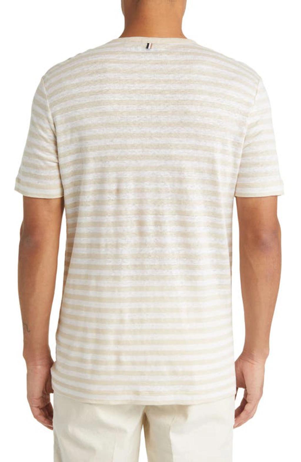 HUGO BOSS Tiburt Stripe Linen T-shirt In Open White Product Image