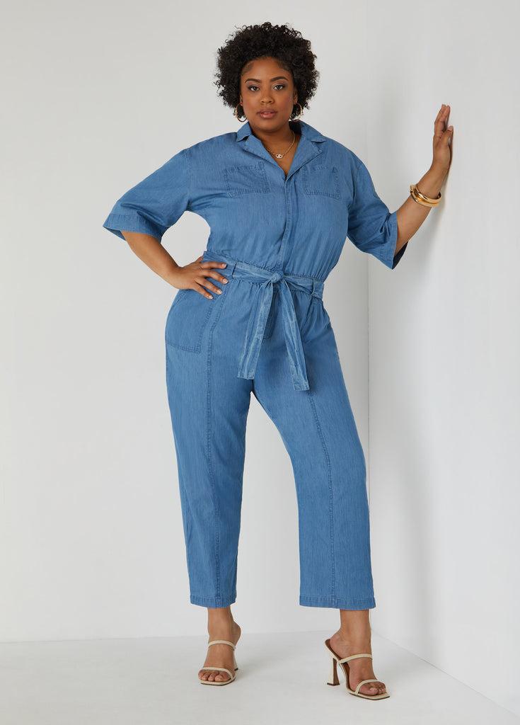 Belted Chambray Jumpsuit Product Image
