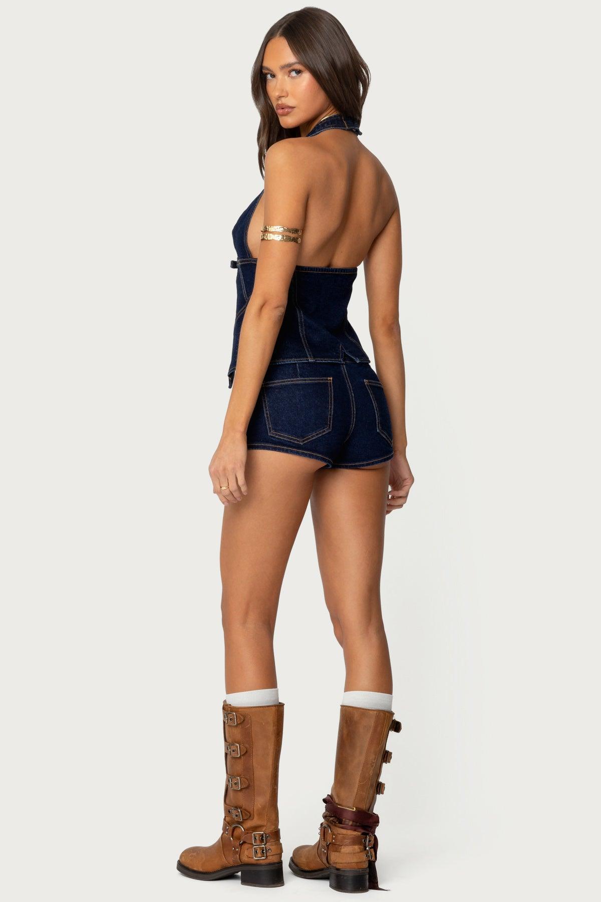 Ciel Low Rise Denim Micro Shorts Product Image