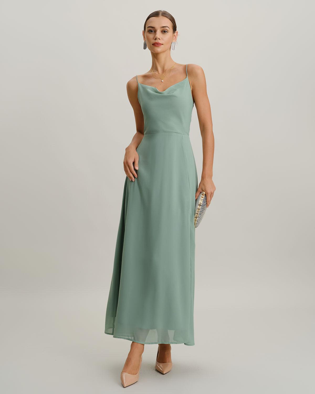 Green Slit Slip Maxi Dress Product Image