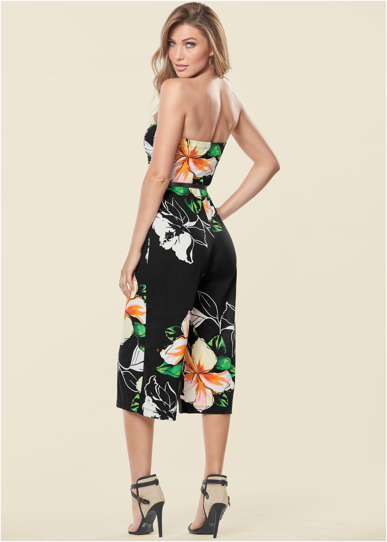 Strapless Culotte Jumpsuit - Black Multi Product Image