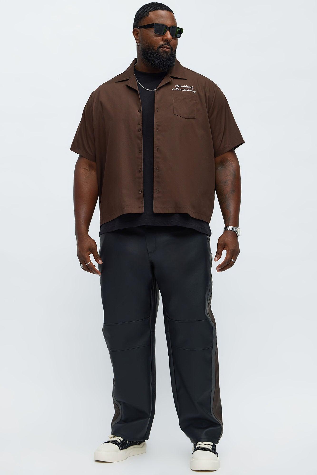 Cropped Worldwide Manufacturing Button Up Shirt - Dark Brown Product Image