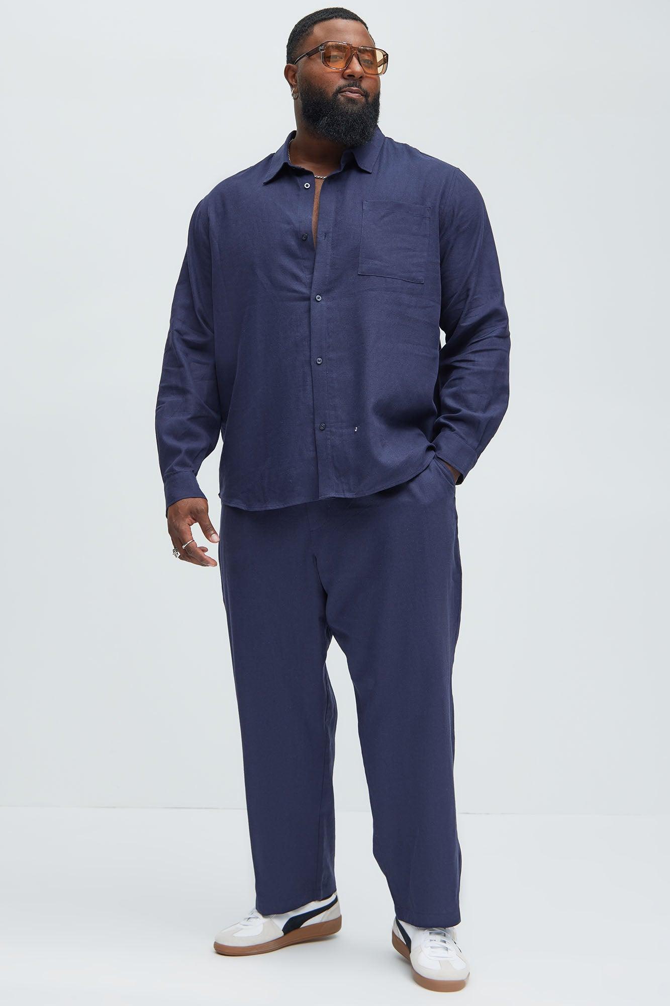 Bahamas Linen Single Pocket Long Sleeve Shirt - Navy Product Image