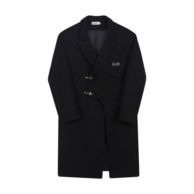 Peak Lapel Plain Midi Buckle Coat Product Image