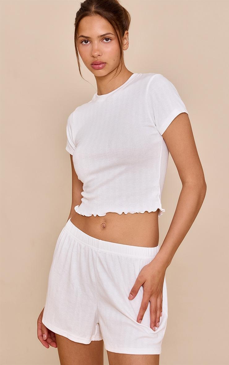 White Pointelle Pj Top Product Image