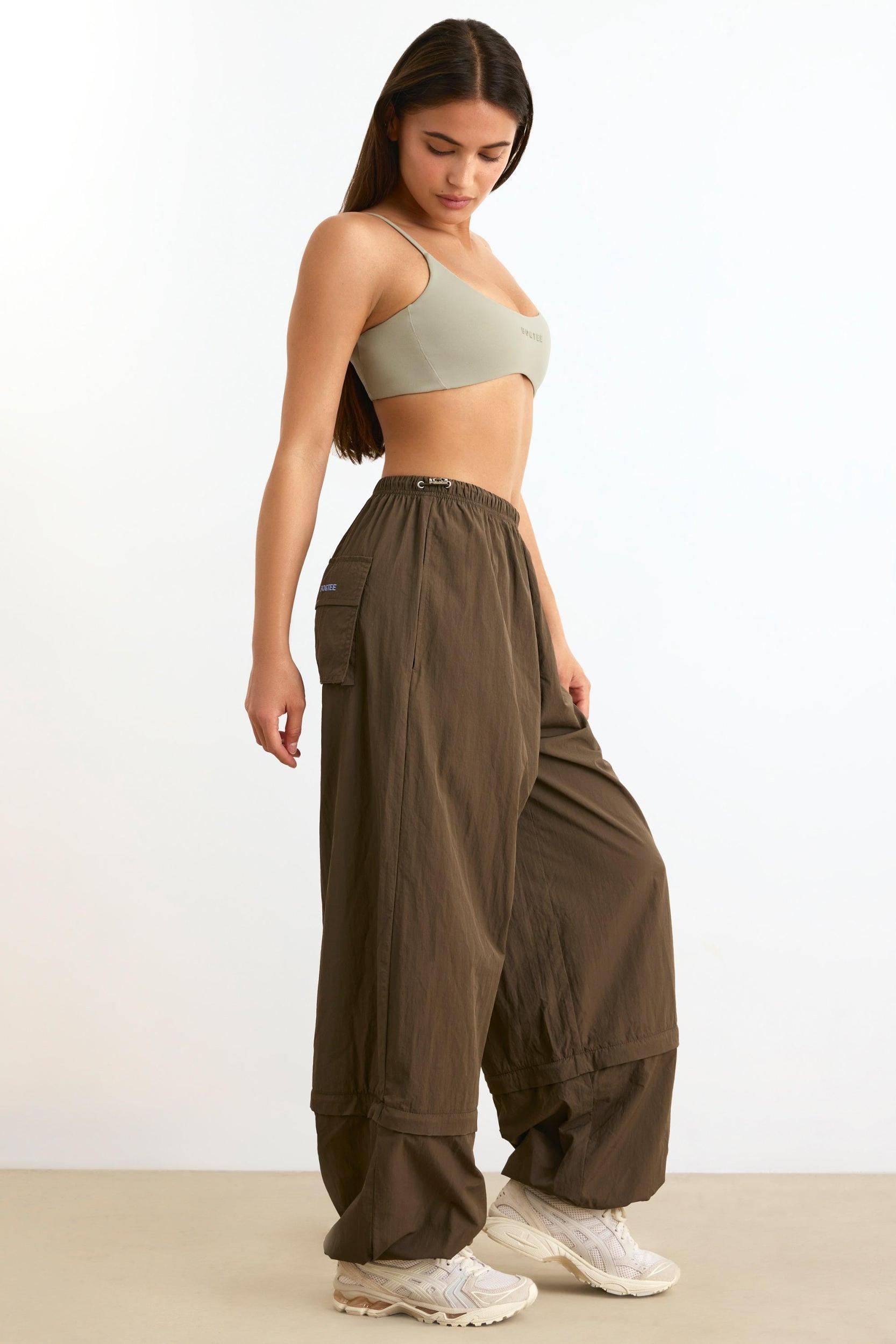 Convertible Wide Leg Track Pants in Espresso Product Image