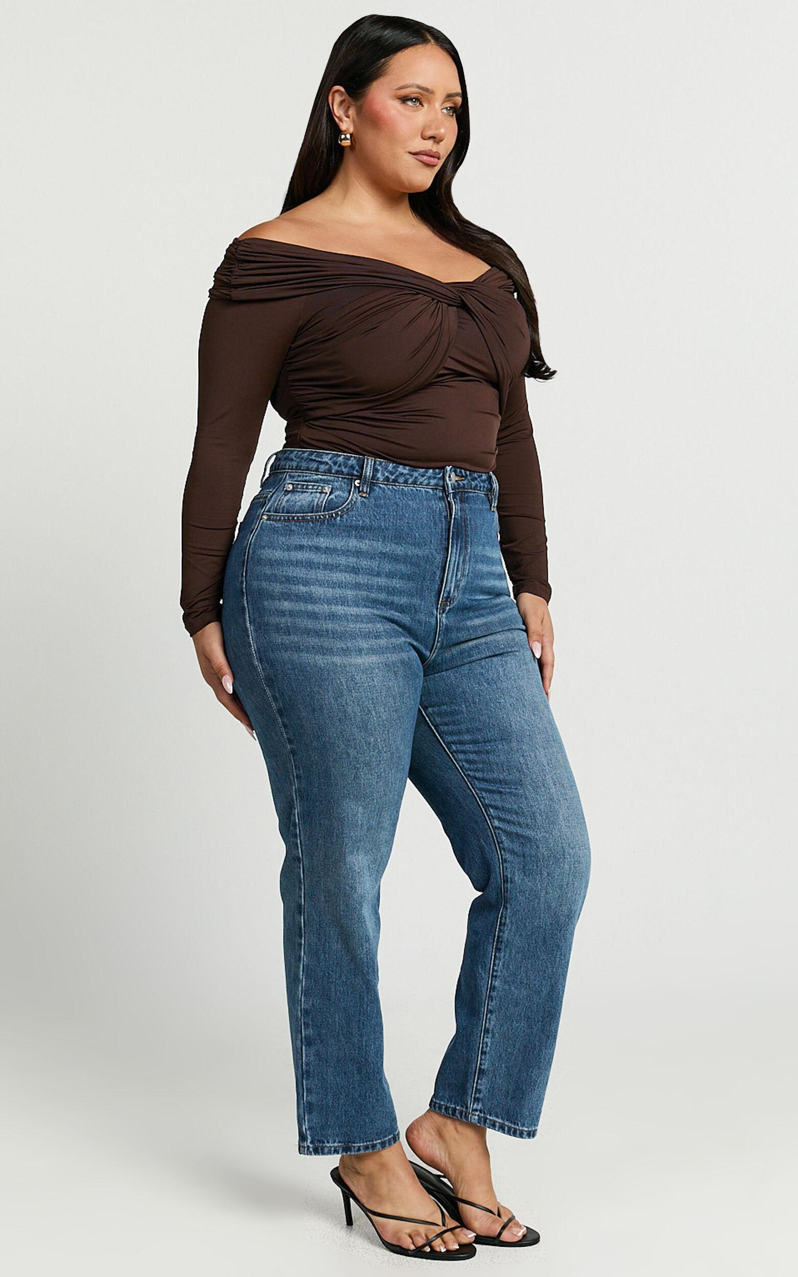 Shamaira Bodysuit - Twist Front Off Shoulder Long Sleeve in Brown Product Image