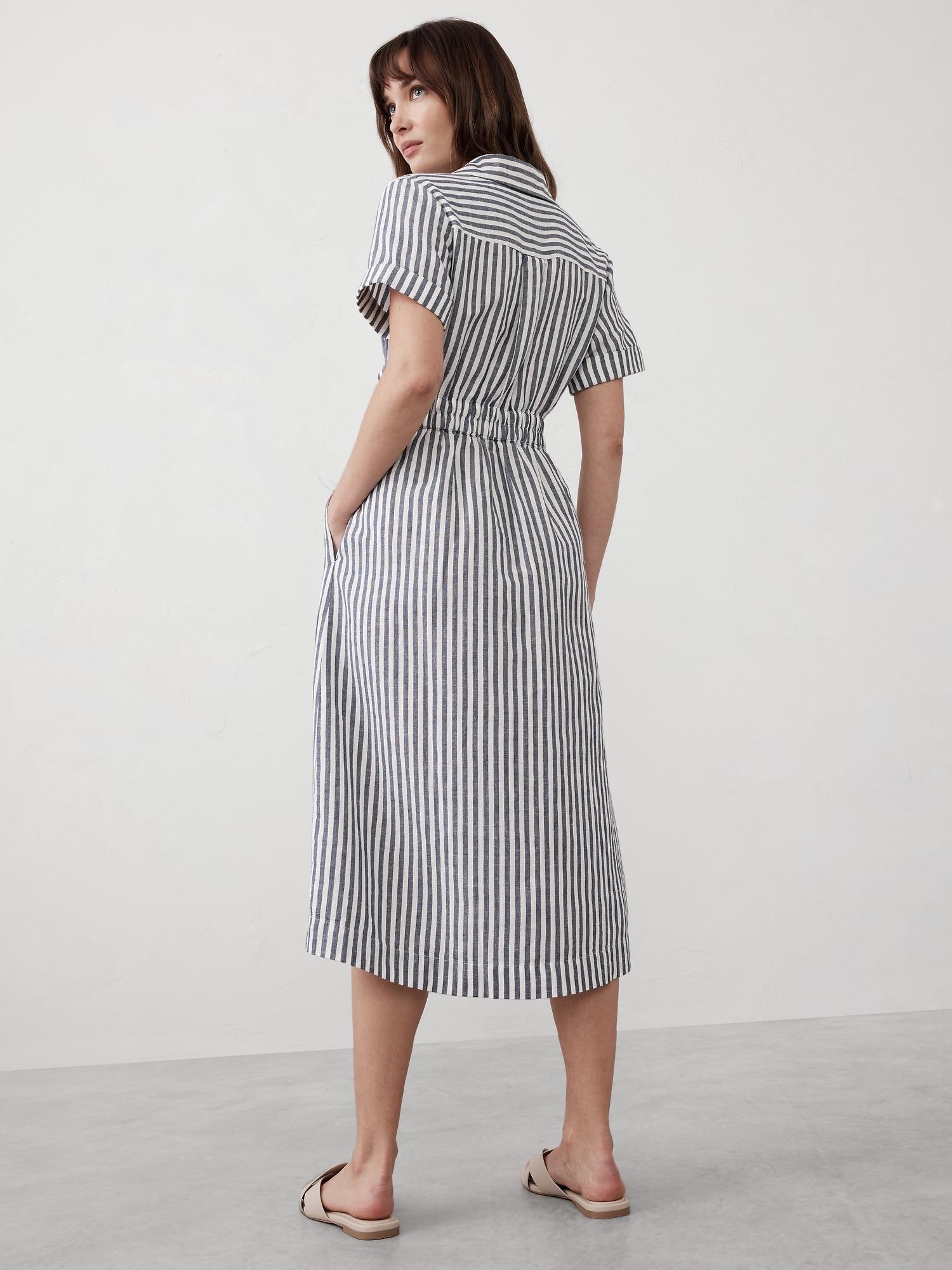Linen-Blend Midi Shirtdress Product Image