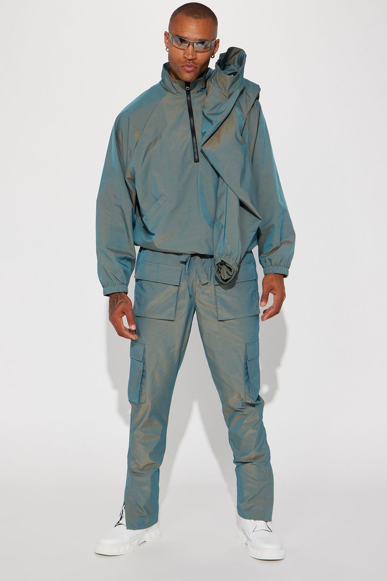 Stormy Iridescent Snap Slim Cargo Pants - Green Product Image