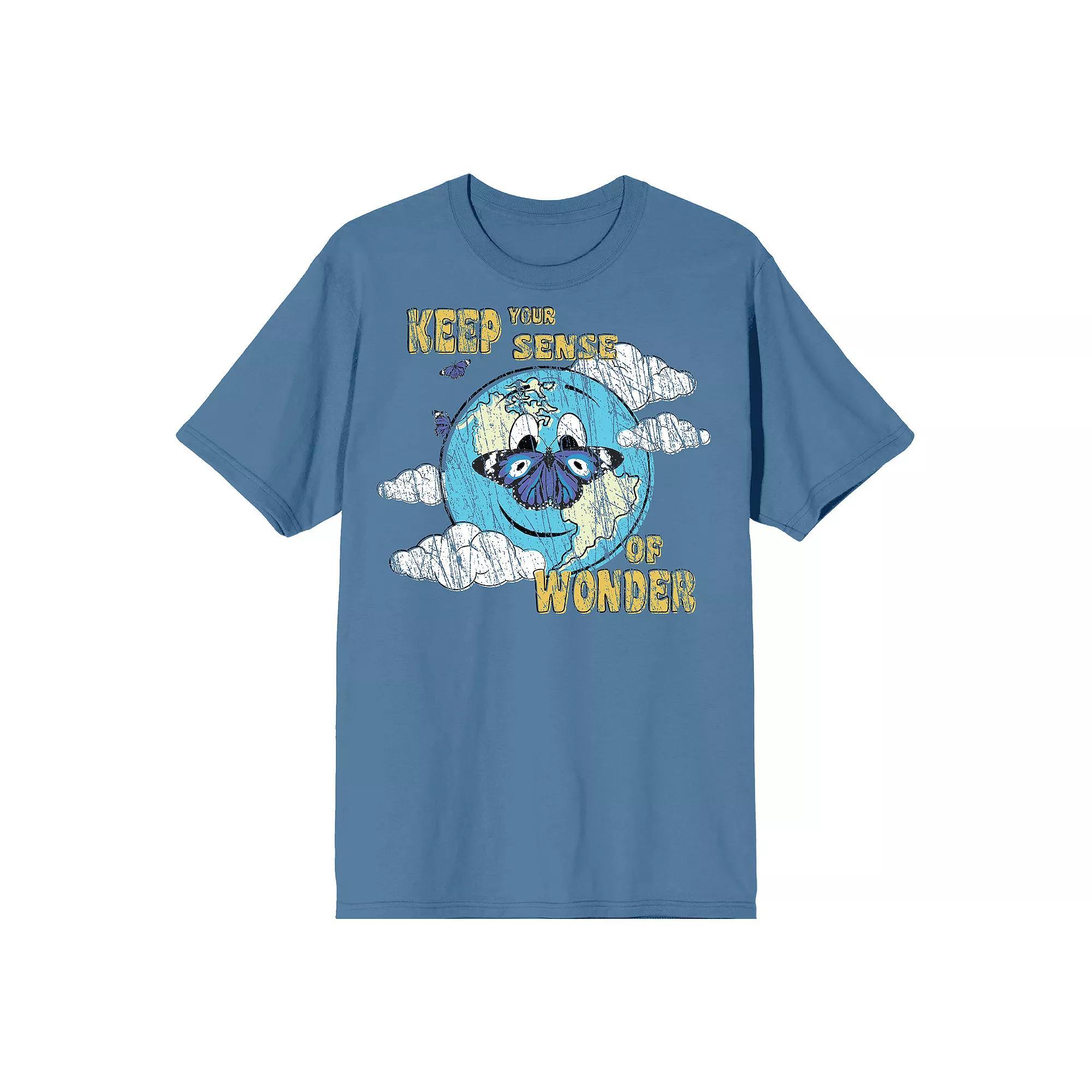 Men's Positive Vibes Cartoon Earth Keep Your Sense Of Wonder Tee, Size: XL, Blue Product Image