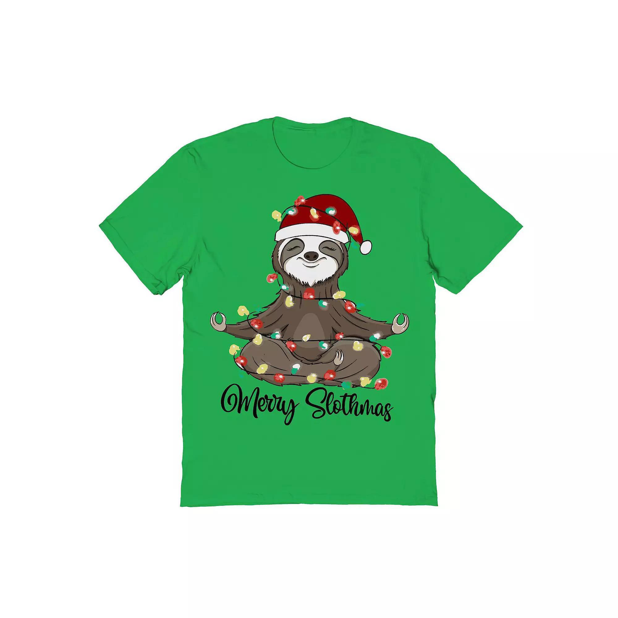 Men's Merry Slothmas Christmas Graphic Tee, Size: Large, Irish Green Product Image