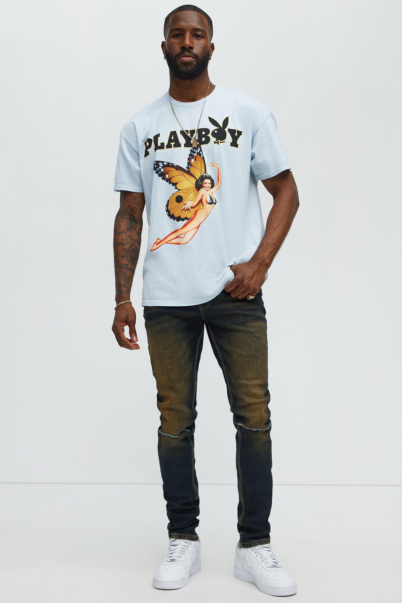 Playboy Butterfly Pinup Short Sleeve Tee - Light Blue Male Product Image