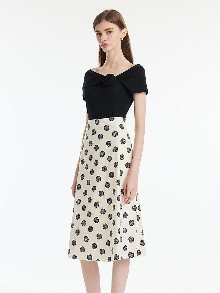 Off Shoulder 3D Rose Knotted Top And Half Skirt Two-Piece Set Product Image