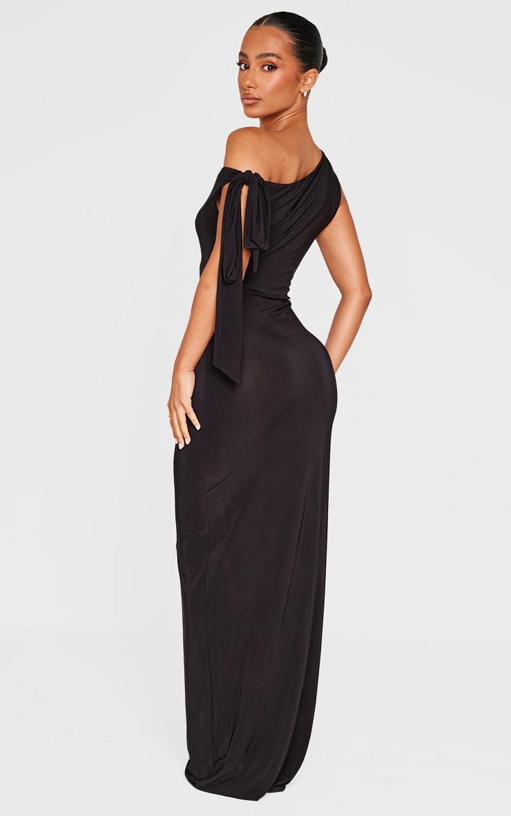 Petite Black Slinky Knot Detail Maxi Dress Product Image