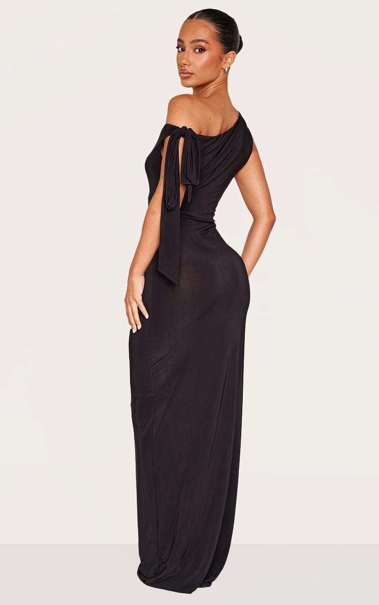 Petite Black Slinky Knot Detail Maxi Dress Product Image