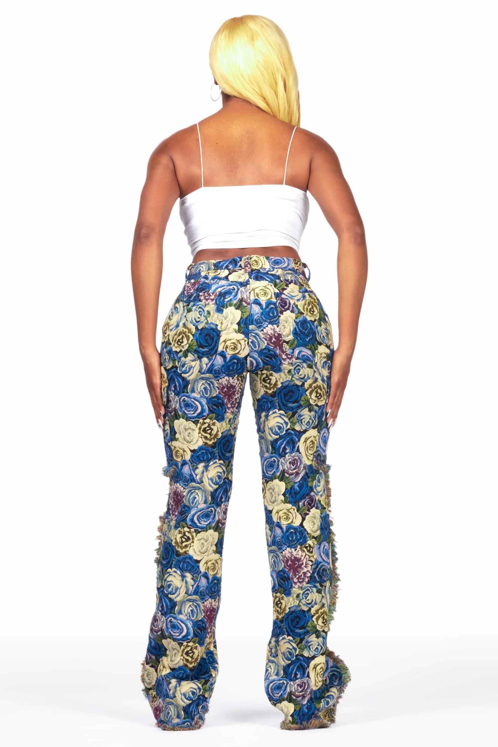Darresha Blue Floral Tapestry Stacked Pant Female Product Image