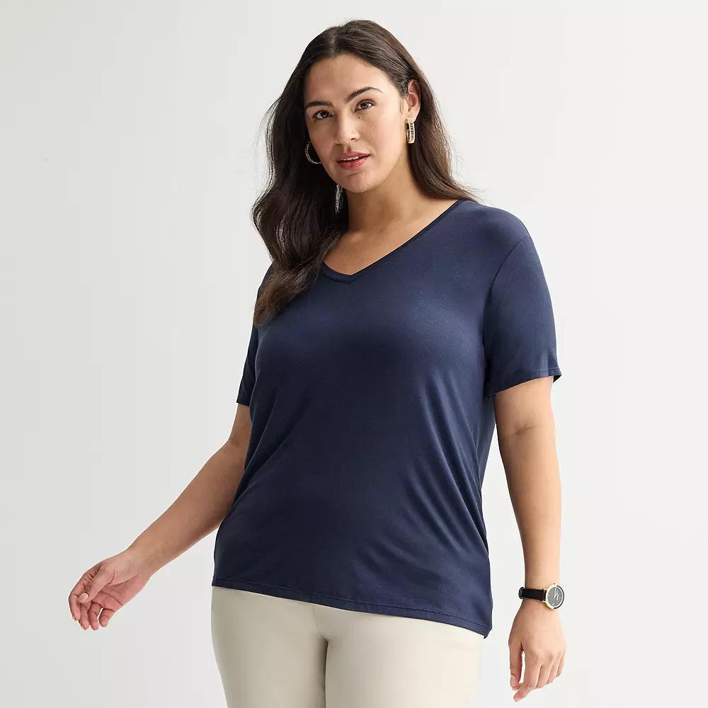 Plus Size Nine West Essential Soft Spun Short Sleeve V-Neck Tee, Women's, Size: 0X, Captain Product Image