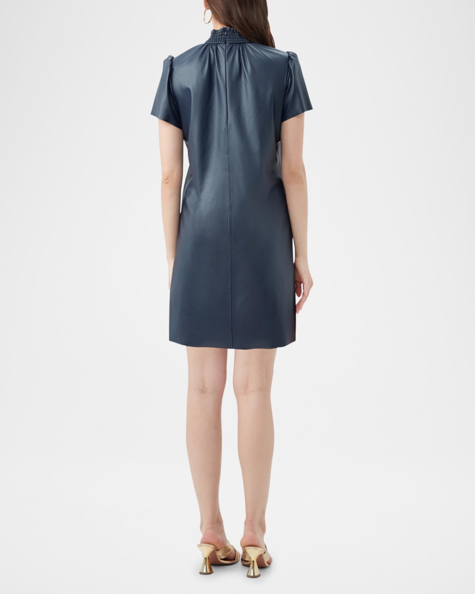 Vida Smocked Mock-Neck Faux Leather Mini Dress Product Image