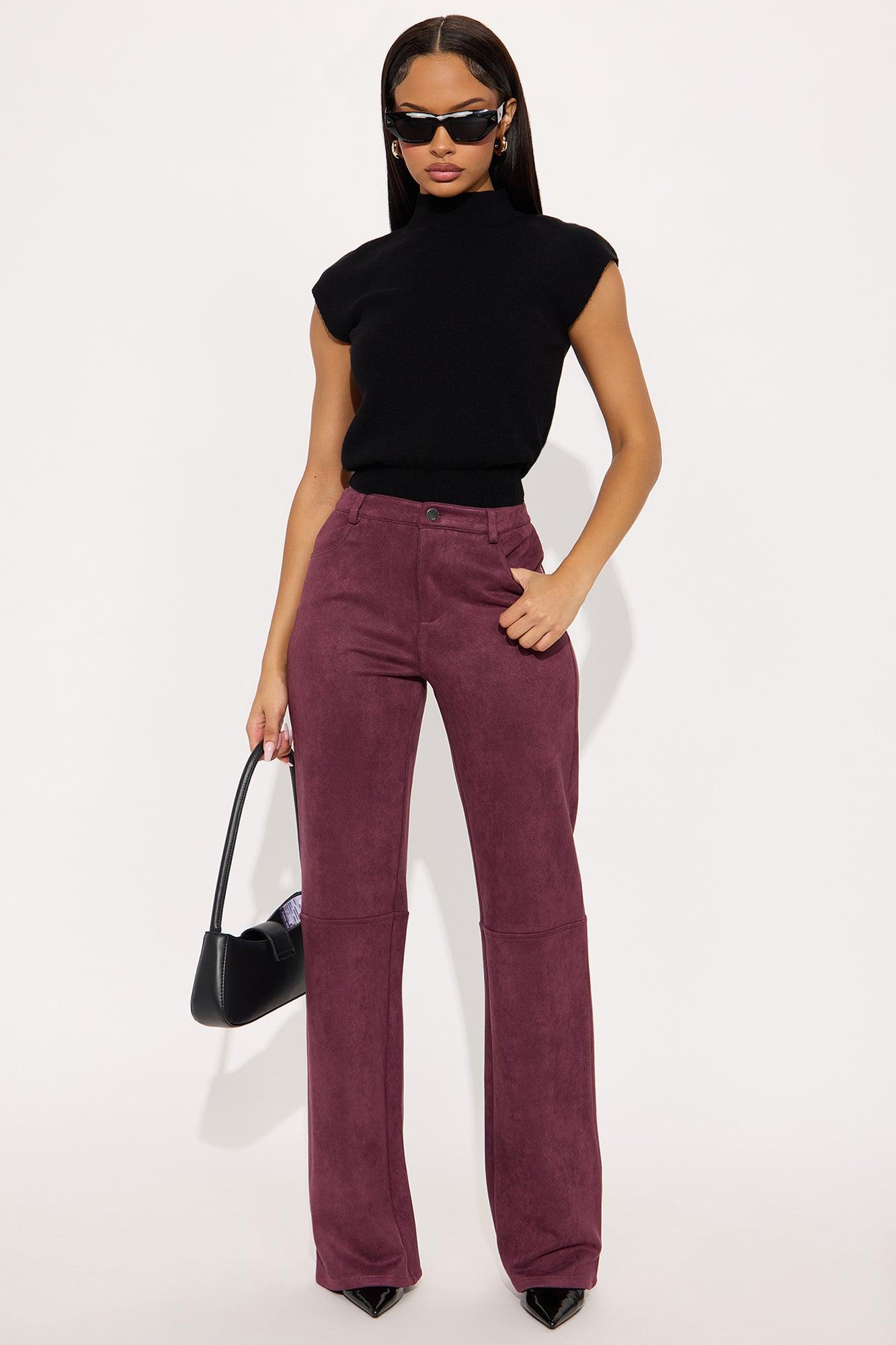 Gianna Faux Suede Wide Leg Pant - Wine Product Image